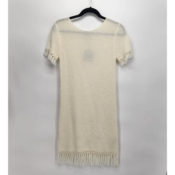 NWT ASOS Cream Wool Blend Nubby Fringe Sweater Knit Mini Boho Dress Women's 0 - Picture 1 of 9